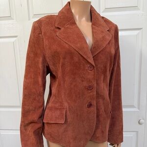 Metrostyle Rust Terracotta Suede Blazer Button Front Leather Jacket Women’s 18